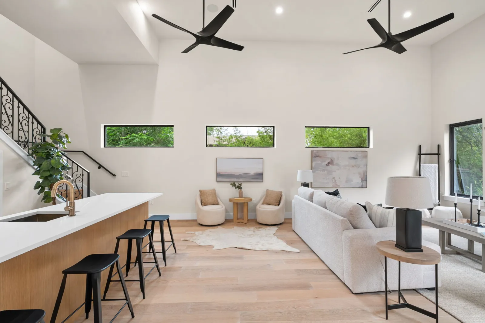 Vaulted living room with white-oak floors — CBA Design & Build